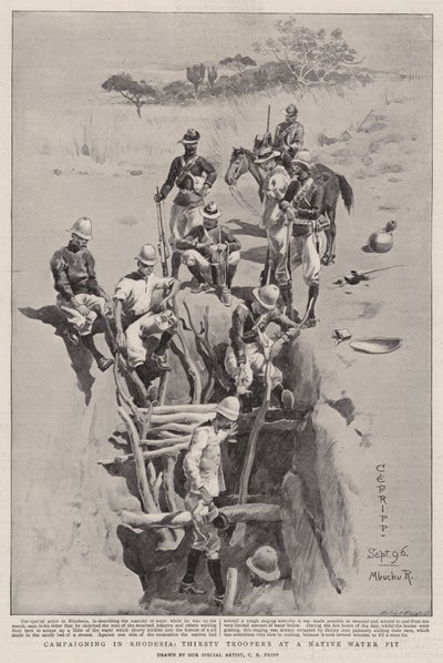 Campaigning in Rhodesia, Thirsty Troopers at a Native Water Pit by Charles Edwin Fripp